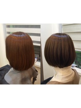 グレイカラーでも明るい色にできる☆髪と頭皮のダメージを抑え、艶感のある上品な仕上がりに…♪