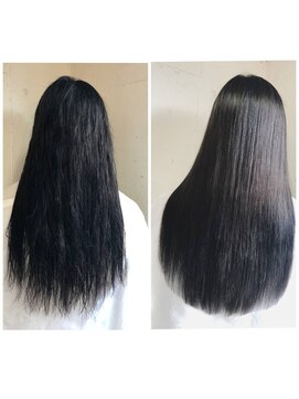 チェルシー 表参道 髪質改善と酸熱トリートメントで縮毛矯正と同じ様に癖が伸びる