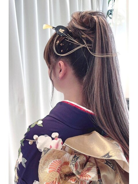 成人式着物着付けヘアセット 華やかポニーテールアレンジ