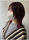 ウルフカット×毛先ピンクカラー