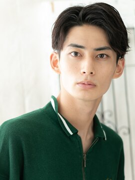 モッズヘアメン 名護大東店(mod's hair men) ネイビーブラック七三分けツーブロック好感マッシュｆ名護大東