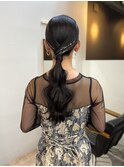 ヘアセットポニーテール結婚式ドレスヘア