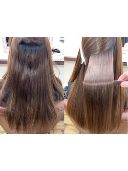 【特化技術の縮毛矯正】癖を伸ばすだけではなく真っ直ぐになりすぎず柔らかい質感のナチュラルストレートに