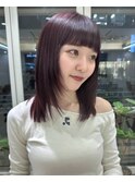 バーガンディ ハッシュカット 暖色カラー ミディアムレイヤー