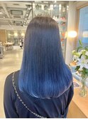 ナチュラルブルーブラック艶感ストレート美肌透明感ブルーカラー