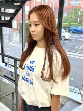 ヘアー アイス 御器所本店(HAIR ICI) 20代30代40代秋カラー 暖色オレンジブラウンワンカール仕上げ