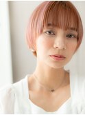 ミルクティーピンクベージュ/小顔ショート/ダブルカラー/30代e