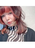 インナーカラー×ピンクオレンジ姫カットミディ20代30代