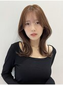 大人ヘアミディアム前髪ありひし形ワンホンヘアK20240405
