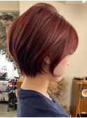 シドウ/20代30代/パーマなしショートボブディープレッド