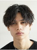 渋谷ツイストスパイラルパーマメンズカットセンターパートウルフ