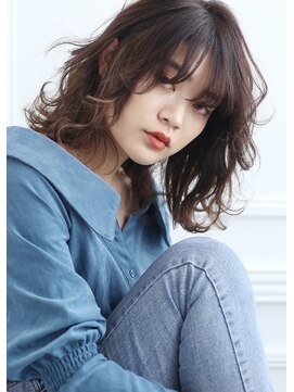 ヘアーメイクパウダー 天王寺寺田町店(Hair make powder) 小顔外ハネミディアムアッシュ20代30代40代くびれミディ韓国ヘア