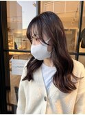 ロングヘア ブラウンカラー 顔周りカット