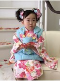 【七五三ヘア】可愛いお団子クルクル髪飾りヘア３歳５歳７歳