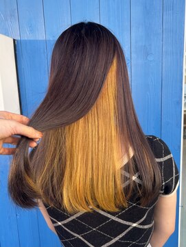 いろあそび 八王子 ピンクベージュ×イエロー インナーカラー