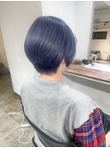ネイビーショートボブ/ハイトーンカラーブルー/ケアブリーチ
