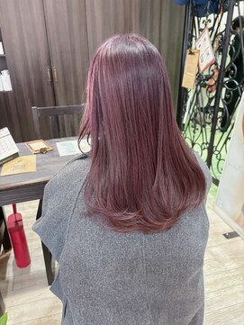 マイ ヘア デザイン 岡崎(MY hair design) 透明感チェリーレッドナチュラルストレートロングヘア