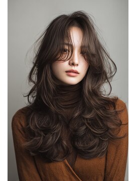 ケシキ 表参道 原宿(kesiki.) ミディアムレイヤー顔周りレイヤーココアブラウン韓国へア