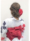 大人ルーズな浴衣ヘア&浴衣帯帯結び