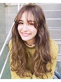 薄い流しバング＋ボヘミアンロング