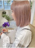ミルキーピンクベージュミニボブシースルーバング