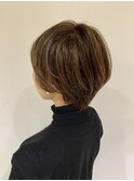 20代30代大人可愛い★小顔丸みショートブラウンアッシュ白髪染め