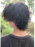 センターパート波巻きスパイラルパーマウルフメンズウルフ波巻き