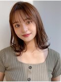 小顔 前髪 レイヤーカット チェリーブラウン"