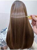 美髪ショコラベージュ黒髪フェミニンロング髪質改善