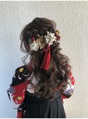 袴 トップ カール 大きな ゆるふわ ハーフアップ ヘアアレンジ