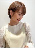 横顔美髪マッシュ切りっぱなしボブエアリーロングピンクブラウン