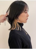 ケアブリーチインナーカラーロブ前髪顔周りレイヤーカット