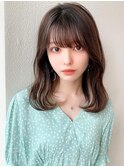 シャギーレイヤーロング韓国ワンホンヘアシースルーぱっつん前髪