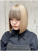 ミルクティーグレージュ暗めアッシュブラウン長めボブ結べるボブ