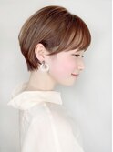 フルバング　丸みショート　ベージュ　小顔カット　サイドバング