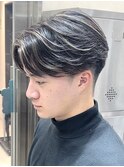 センターパート/ハイライトメッシュ/白髪ぼかし
