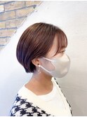 マロンブラウン大人可愛い小顔耳掛けショートボブ 20代30代 PAZ