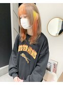 ベージュ/オレンジ／イエロー/インナーカラー/顔まわりカット