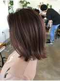 大人キレイ外ハネぱつっと結べるボブ×透明感暗髪くすみピンク