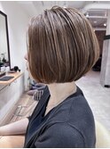 夏くびれヘアアプリコットオレンジハイライトカラー