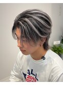 ホワイトシルバーバレイヤージュシャドールーツセンターパート