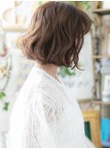 ★小顔斜めバングくせ毛風ふわふわショートボブ20代30代40代★9