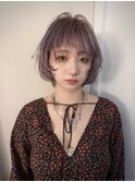 ケアブリーチハイトーンパープルカラーレイヤーマッシュショート