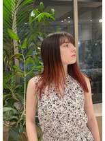 スタン 渋谷(Stam)&nbsp;オレンジデザインカラーハイトーンレイヤーロングブリーチカラー