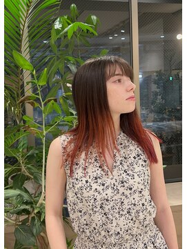 スタン 渋谷(Stam) オレンジデザインカラーハイトーンレイヤーロングブリーチカラー