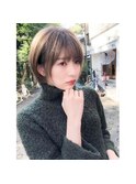 黒髪/ボブルフ/ネビージュ/小顔/ワンレン/スペインカール