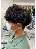 ダークアッシュニュアンスパーマ韓国マッシュベリーショート