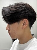 メンズセンターパートウルフセンターパートニュアンスパーマ襟足