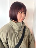 チェリーブラウン 丸みボブ 切りっぱなしボブ ダブルカラー