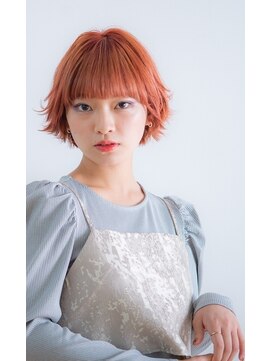 ユニックス Mark Is みなとみらい店(UNIX) 【UNIXみなとみらい】くせ毛風無造作ボブ×アプリコットオレンジ